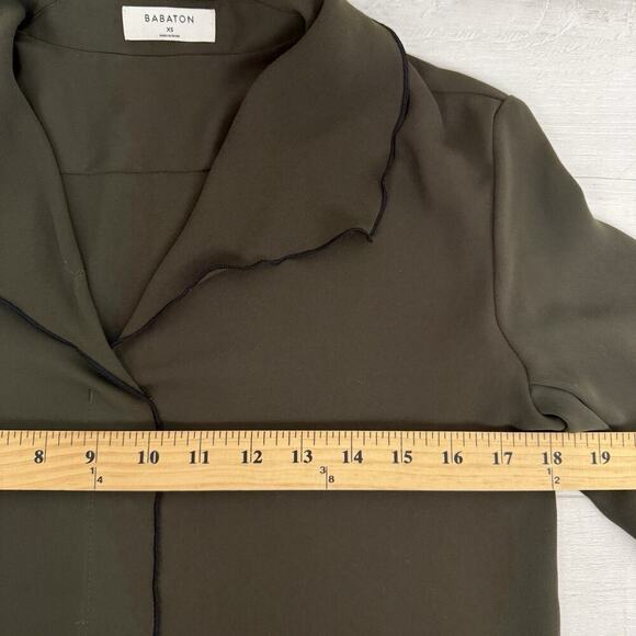 Aritzia Babaton Rena Top Popover Blouse Size XS Olive Green Long Sleeves Preppy - Picture 10 of 15
